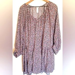 H&M Ditsy Floral Print Dress Multicolored Sz S Oversized Bohemian Puff Sleeve